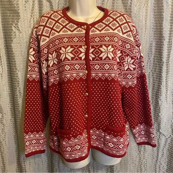 Crystal Kobe Womens Sweater Cardigan Nordic Winter Ski Icelandic Soft Large - Picture 1 of 12